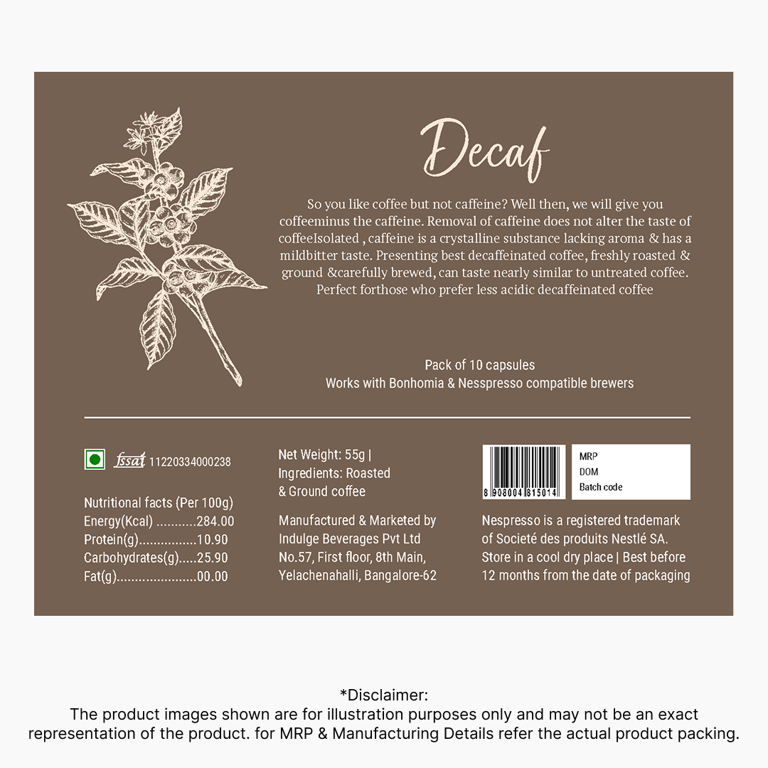 Decaf Espresso Pods - Intensity 5/10 | Nespresso Compatible | Medium Dark / Full City Roast | Premium AA+ Grade Beans | Aluminum Capsules