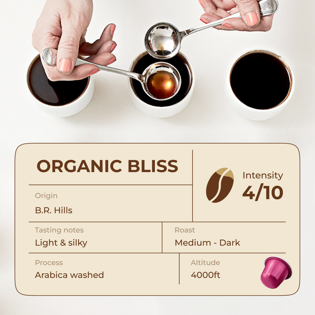 Organic Bliss Espresso Pods - Intensity 4/10 | Nespresso Compatible | Medium Roast | Premium AA+ Grade Beans | Aluminum Capsules