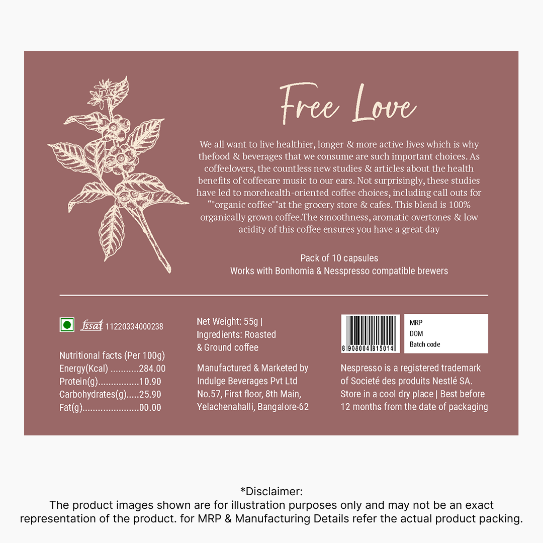 Free Love Espresso Pods - Intensity 5 | Nespresso Compatible | Medium Roast | Premium AA+ Grade Beans | Aluminum Capsules
