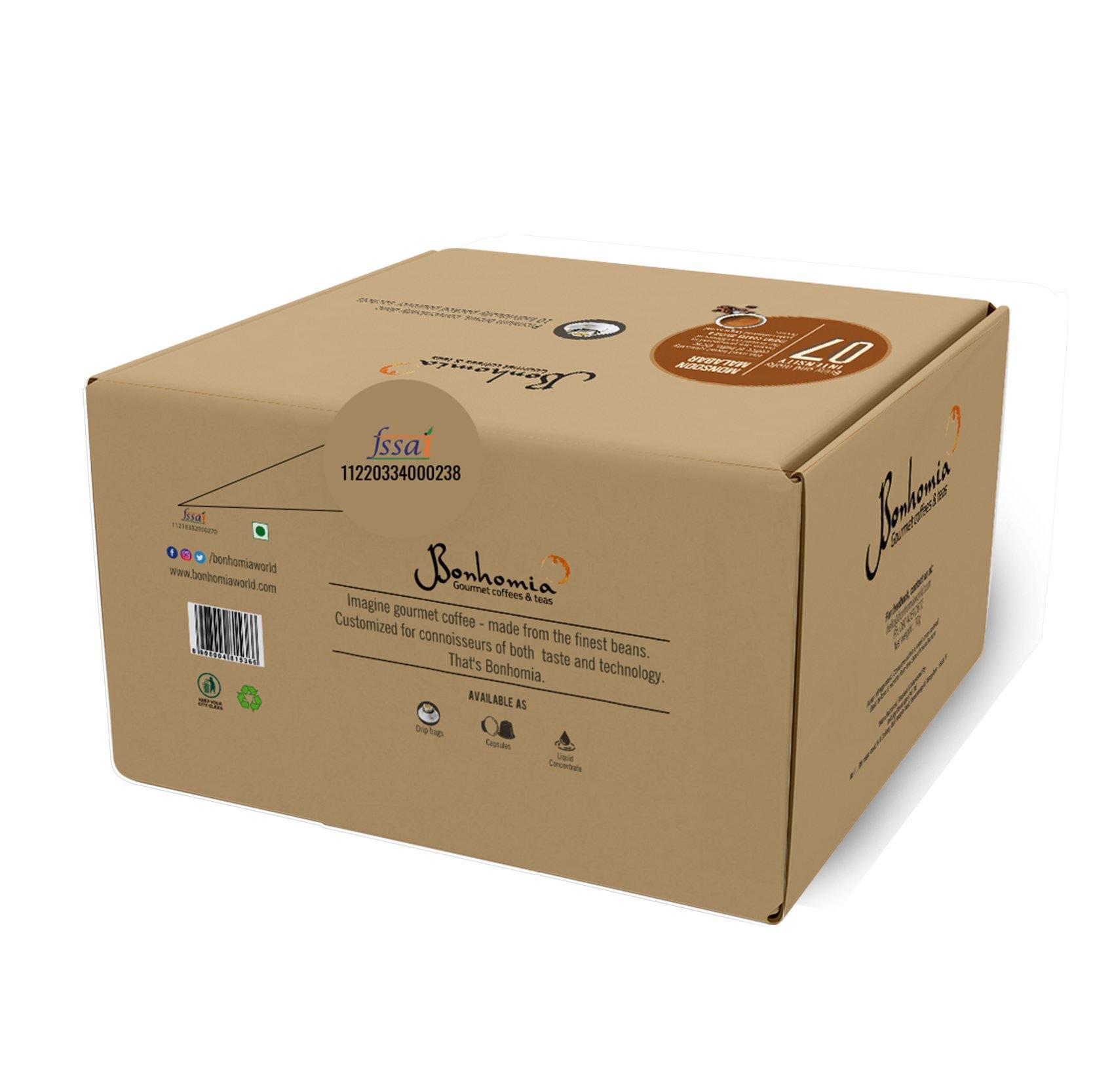 Monsoon Malabar |Mildly Strong coffee Drip Bags | Pack of 10 Easy pour coffee brew bags - Bonhomiaworld