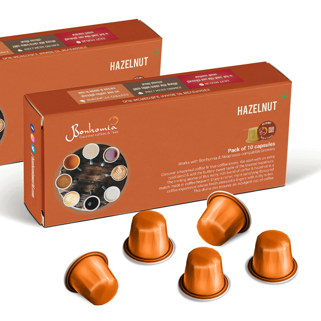 Bonhomia Hazelnut Coffee Pods | Nespresso Compatible Aluminum Capsules| AAA Grade Beans