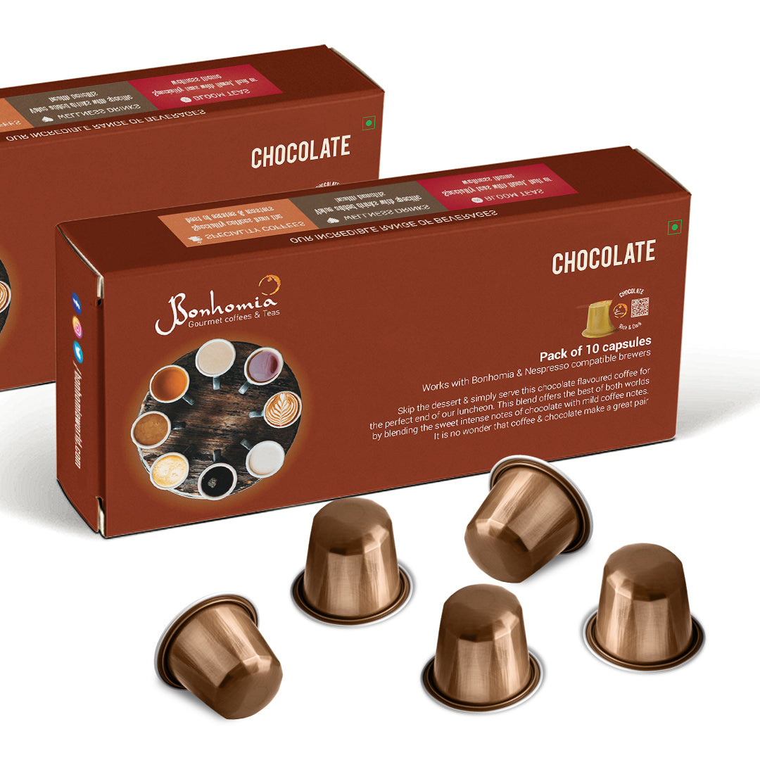 Bonhomia Chocolate Coffee Pods | Nespresso Compatible Aluminum Capsules | AAA Grade Beans