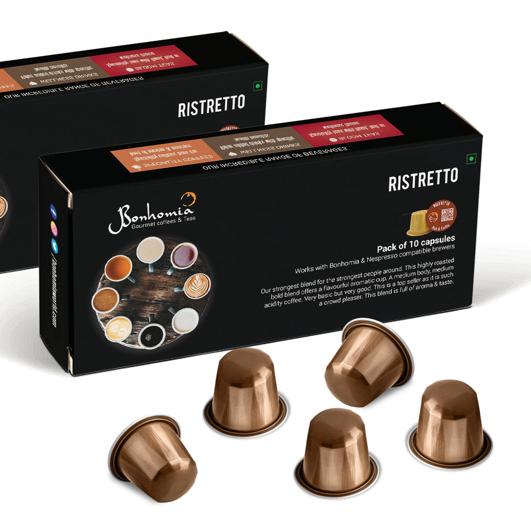 Ristretto Espresso Pods - Intensity 10/10 | Dark Roast | Nespresso Compatible | AA+ Grade Beans | Aluminum Capsules