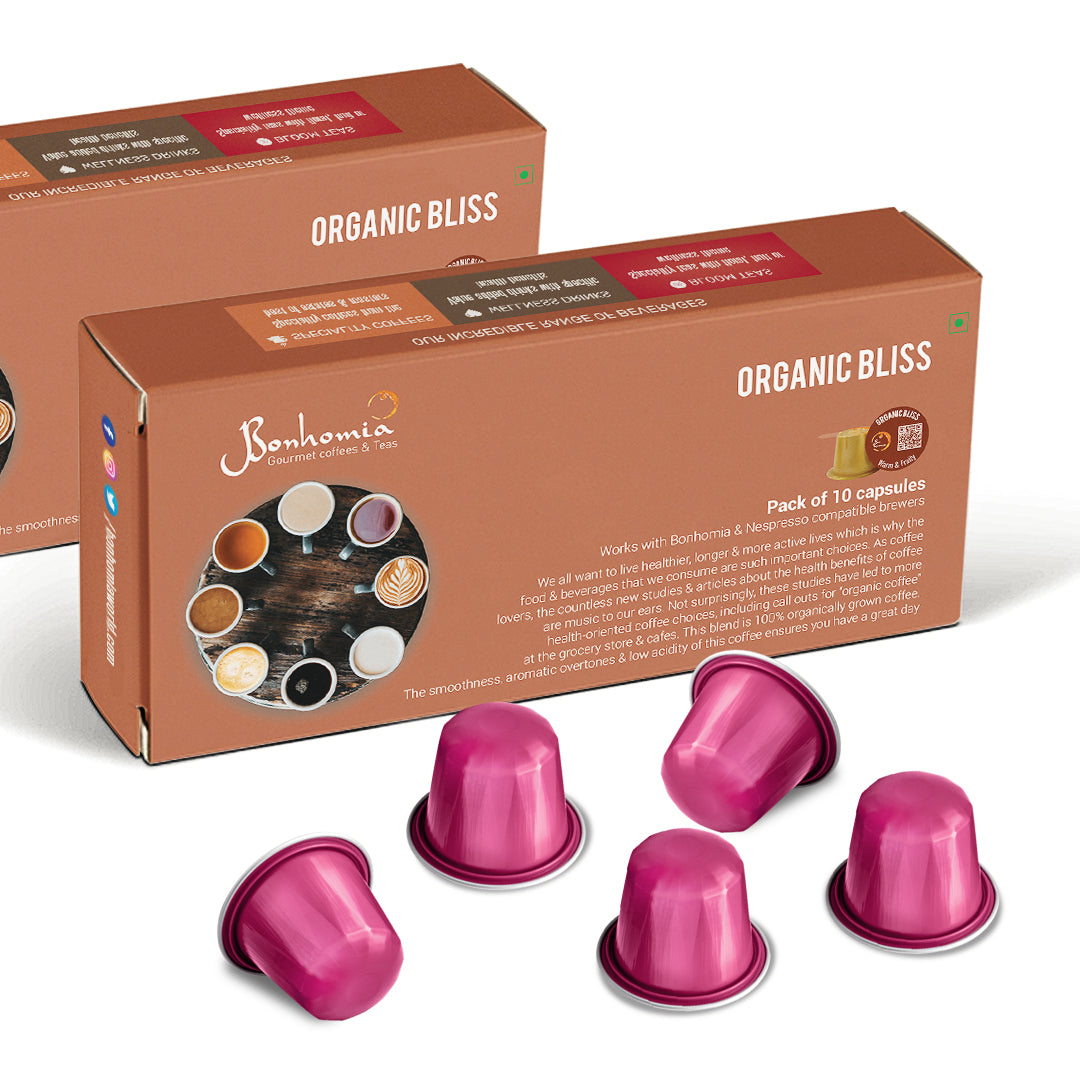 Organic Bliss Espresso Pods - Intensity 4/10 | Nespresso Compatible | Medium Roast | Premium AA+ Grade Beans | Aluminum Capsules