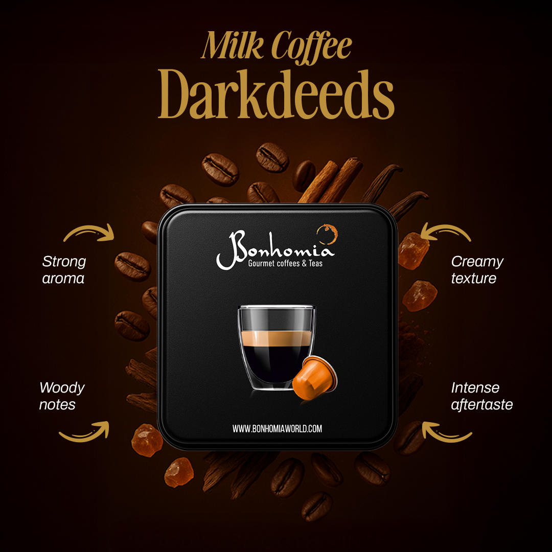 Dark Deeds Espresso Pods | Medium Dark Roast | Aluminum Capsules | Nespresso Compatible | Intensity 8/10 | Premium AAA Grade Beans