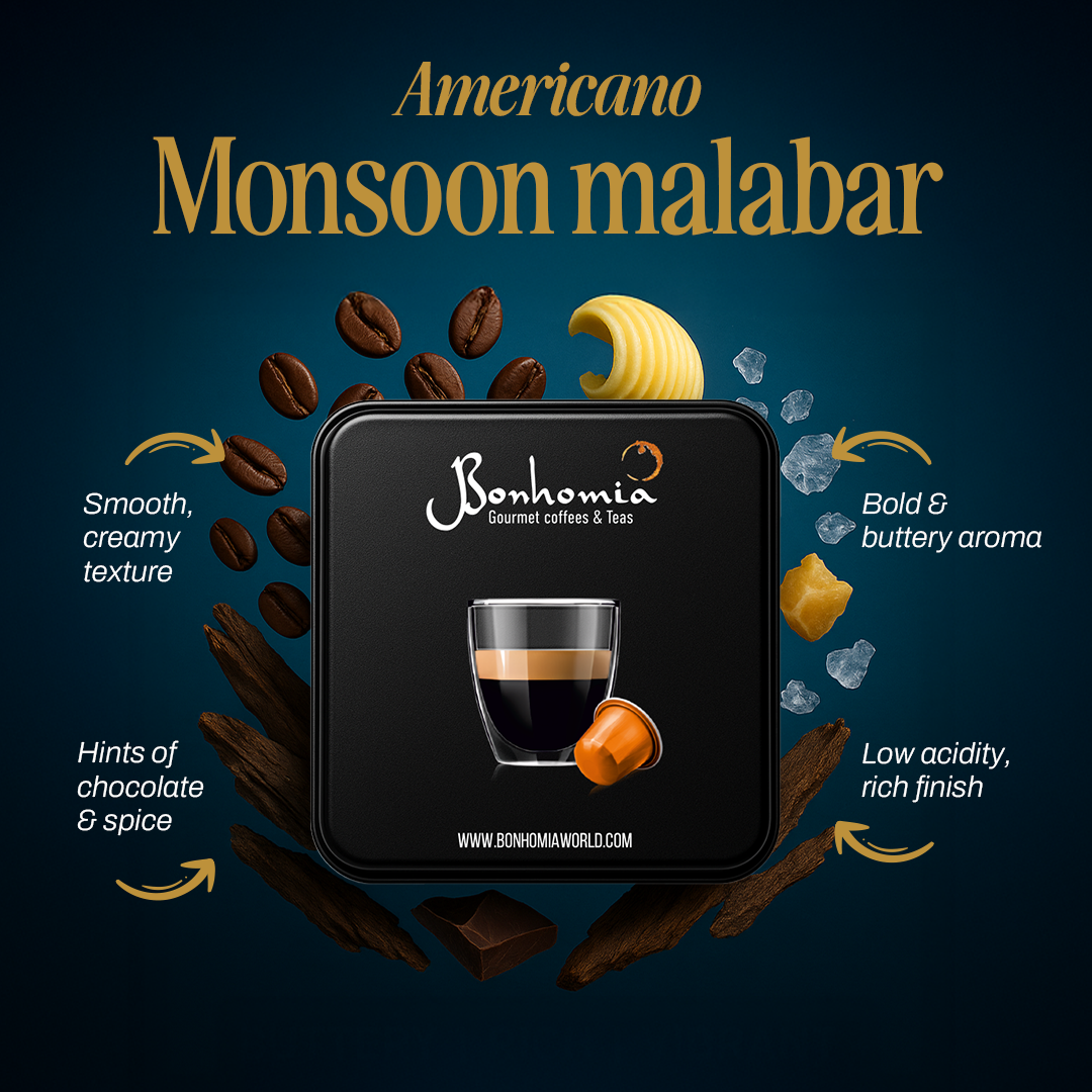 Monsoon Malabar Espresso Pods - Intensity 6/10 | Nespresso Compatible | Light/Cinnamon Roast | AA+ Grade Beans | Premium Aluminum Capsules