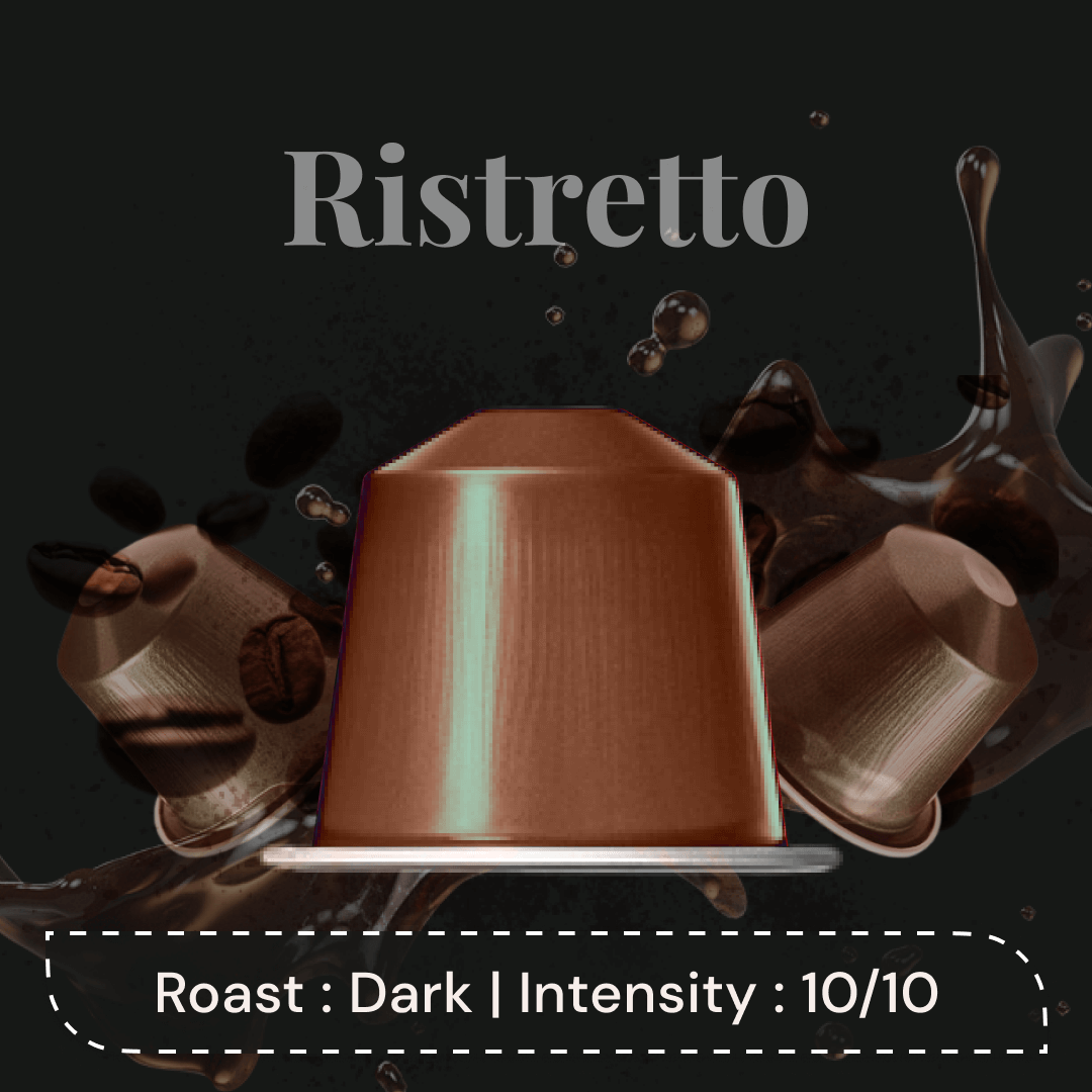 Ristretto Espresso Pods - Intensity 10/10 | Dark Roast | Nespresso Compatible | AA+ Grade Beans | Aluminum Capsules