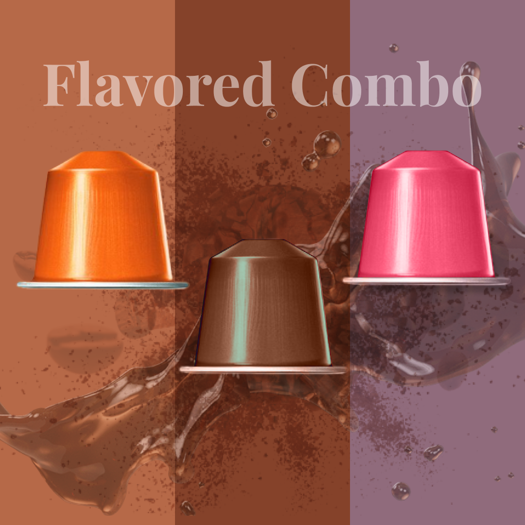 Flavored Coffee Combo - Hazelnut, Vanilla, & Chocolate (30-count)| Nespresso Compatible Aluminum Capsules | AAA Grade Beans