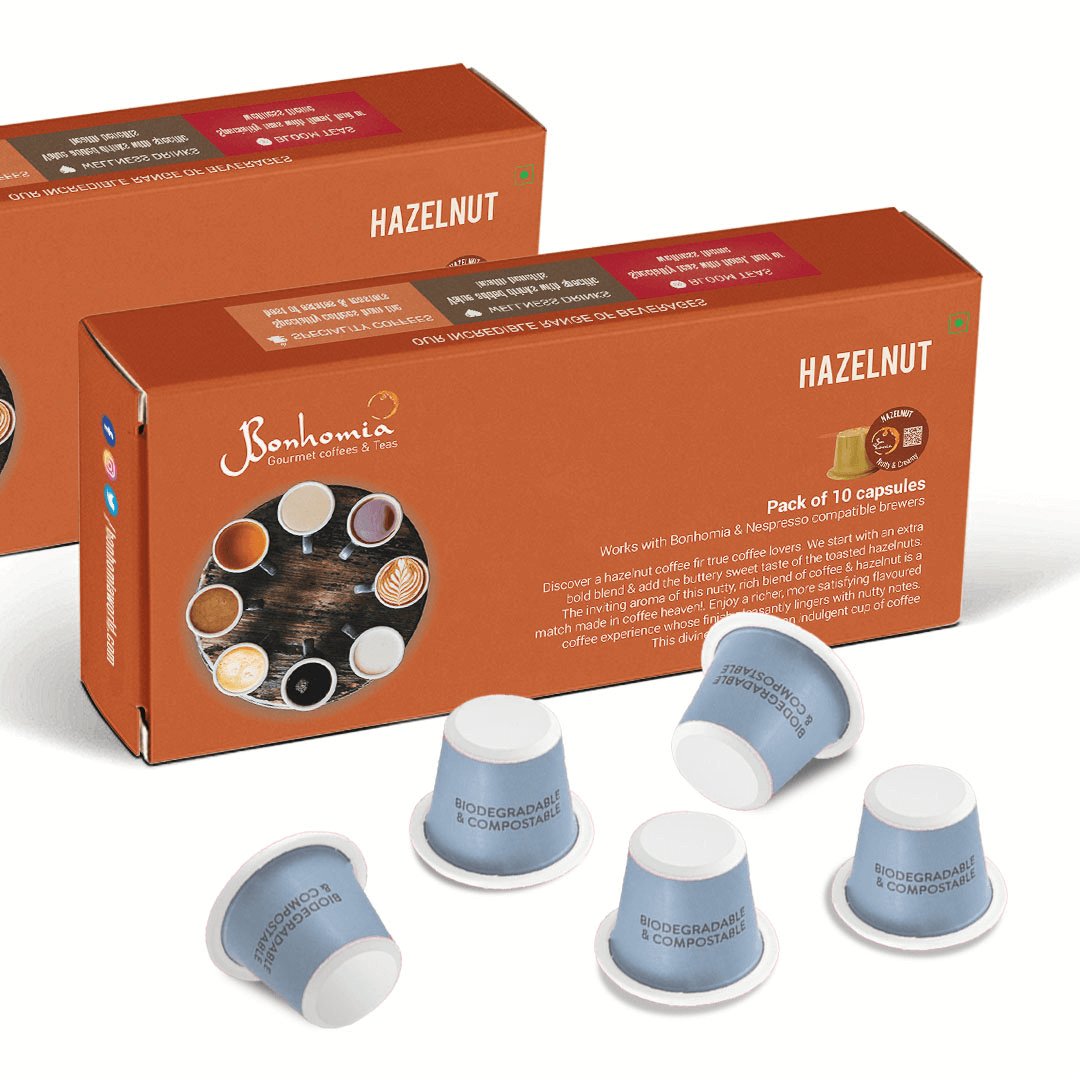 Bonhomia Hazelnut Coffee Pods | Nespresso Compatible | Biodegradable Capsules | AAA Grade Beans