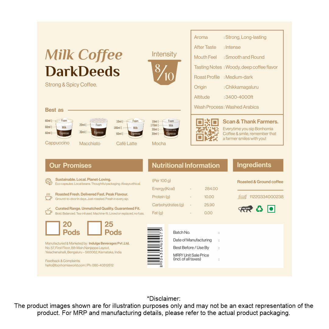 Dark Deeds Espresso Pods | Medium Dark Roast | Aluminum Capsules | Nespresso Compatible | Intensity 8/10 | Premium AAA Grade Beans