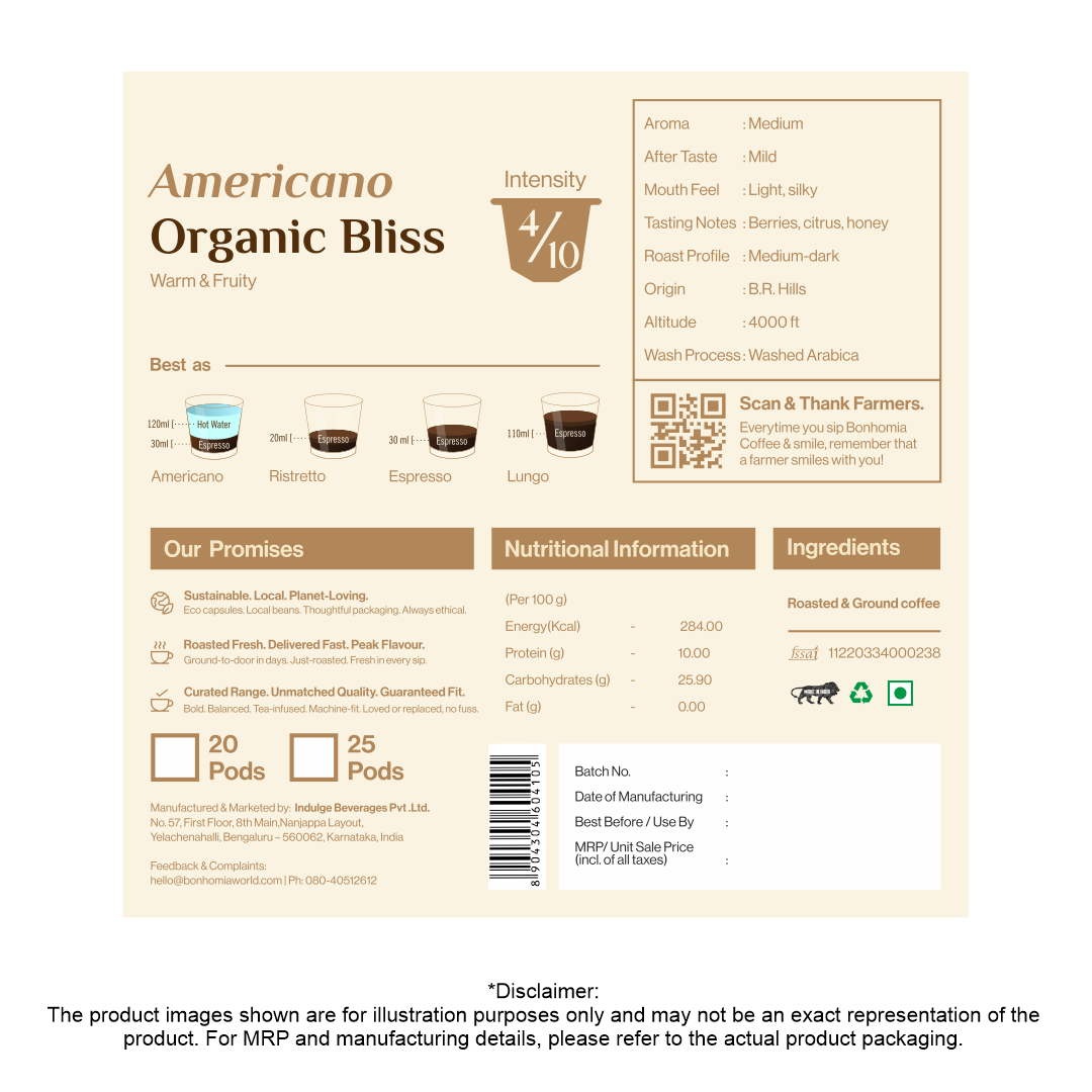 Organic Bliss Espresso Pods - Intensity 4/10 | Nespresso Compatible | Medium Roast | Premium AA+ Grade Beans | Aluminum Capsules