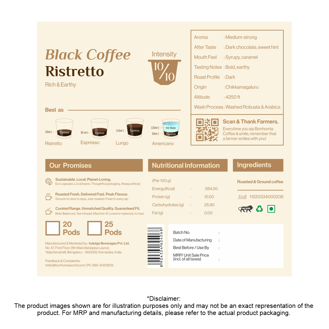 Ristretto Espresso Pods - Intensity 10/10 | Dark Roast | Nespresso Compatible | AA+ Grade Beans | Aluminum Capsules