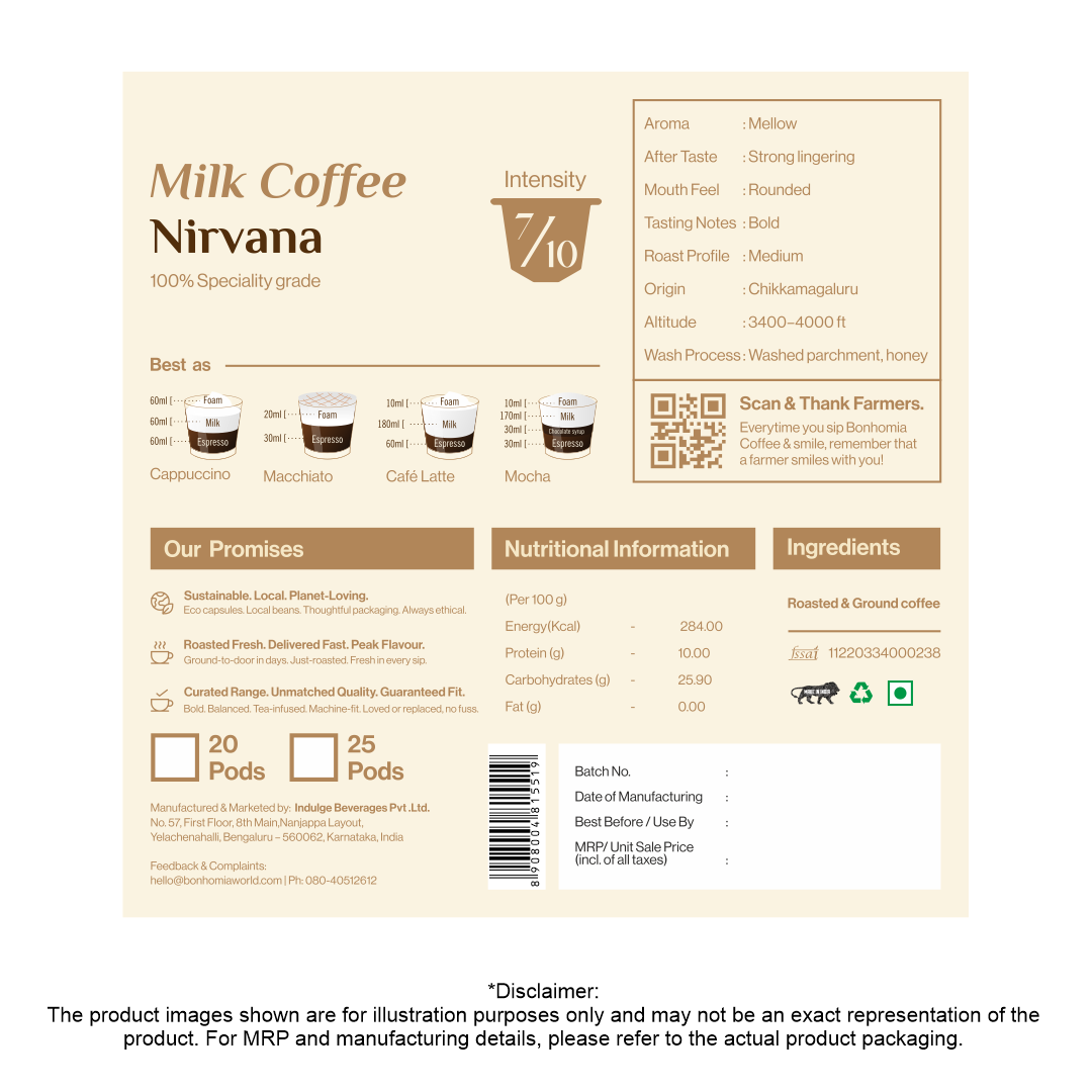 Nirvana Espresso Pods - Intensity 7/10 | Nespresso Compatible | Medium Dark Roast | 100% Specialty AA+ Beans | Aluminum Capsules