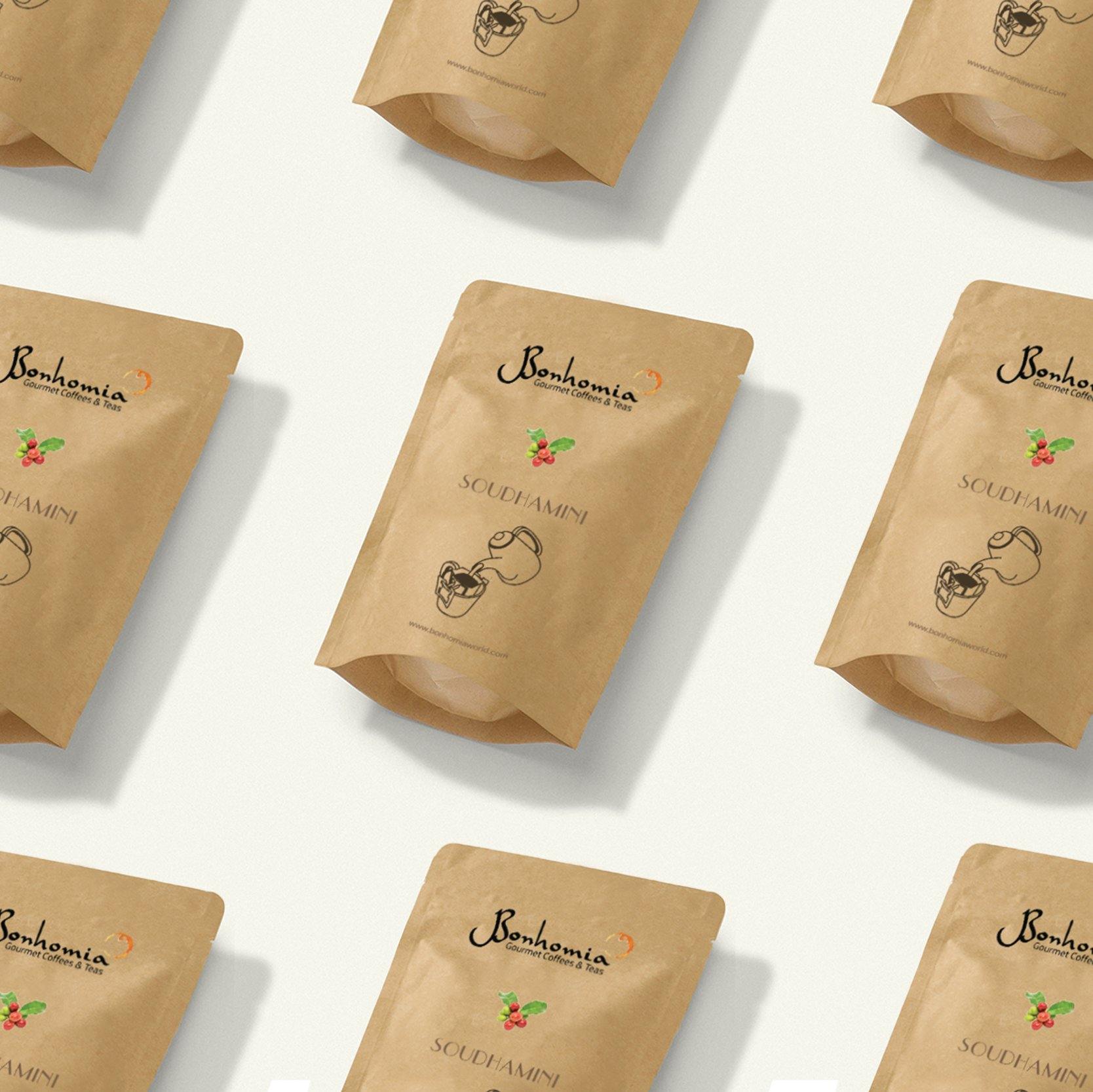 Soudhamini | Mild Coffee Drip Bags | Pack of 10 Easy pour coffee brew bags - Bonhomiaworld